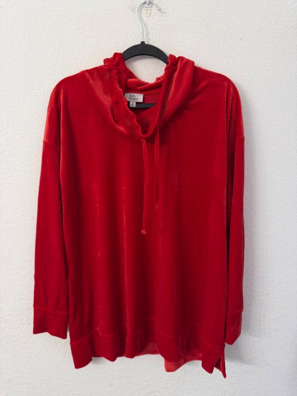 Kim Rogers Red Velour Long Sleeve Cowl Neck Pullover Sweatshirt size XL
